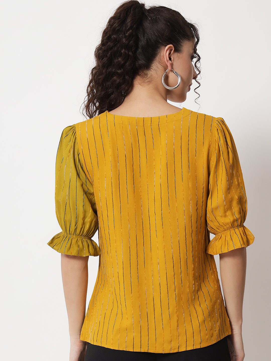Women's Party Half Sleeve Striped Mustard Top
