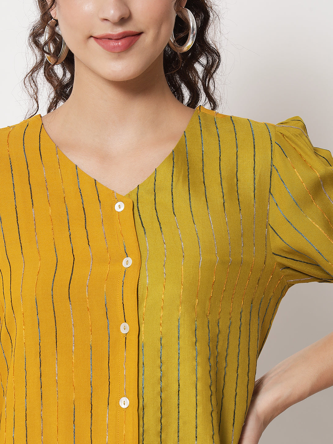 Women's Party Half Sleeve Striped Mustard Top