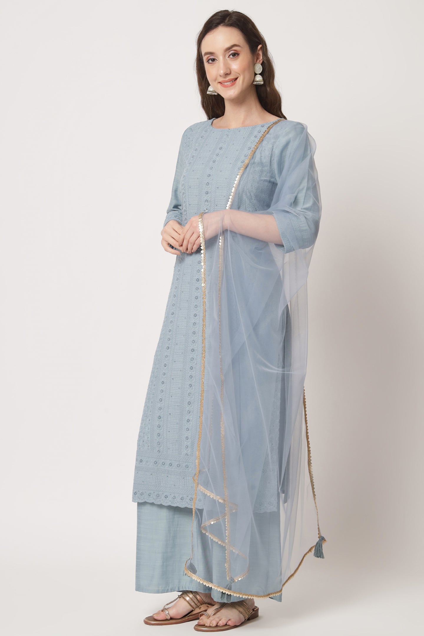 Women's Embroidered Silk Blend Kurta and Palazzo Set