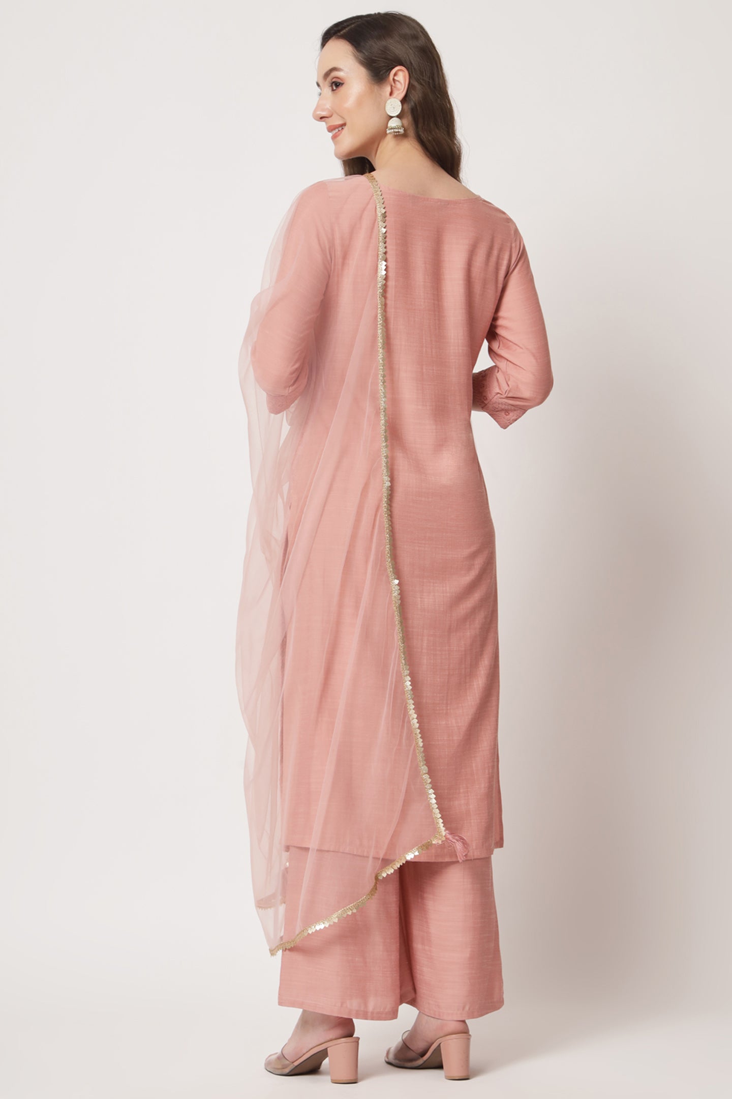 Women's Embroidered Silk Blend Kurta and Palazzo Set