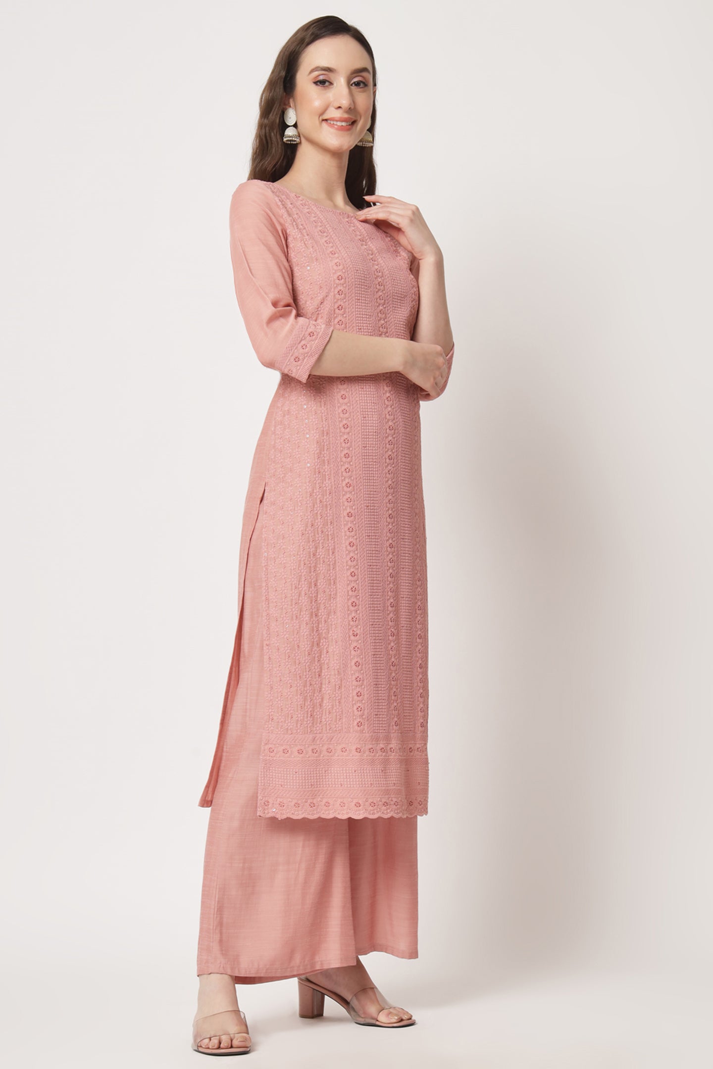 Women's Embroidered Silk Blend Kurta and Palazzo Set