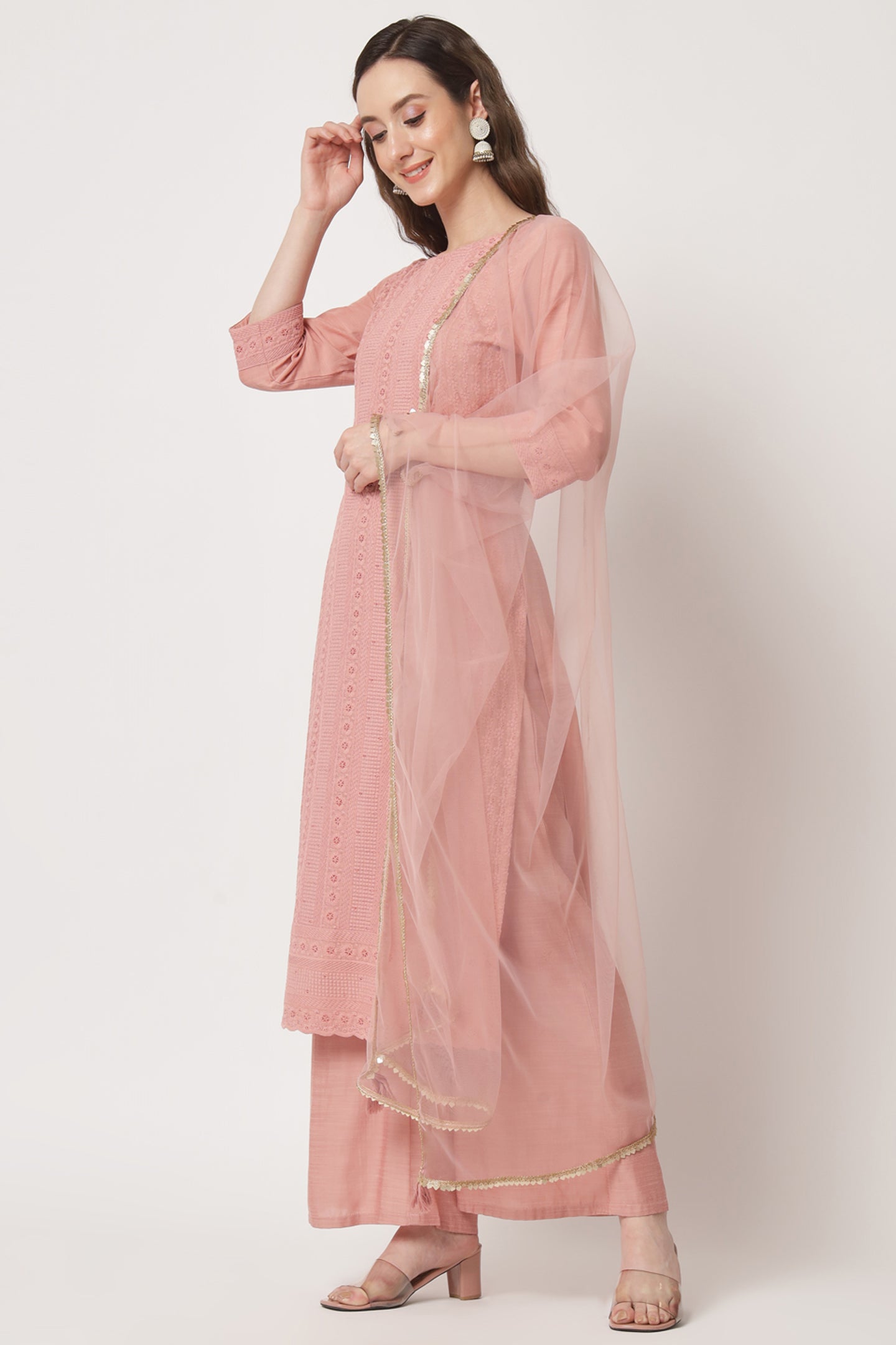 Women's Embroidered Silk Blend Kurta and Palazzo Set