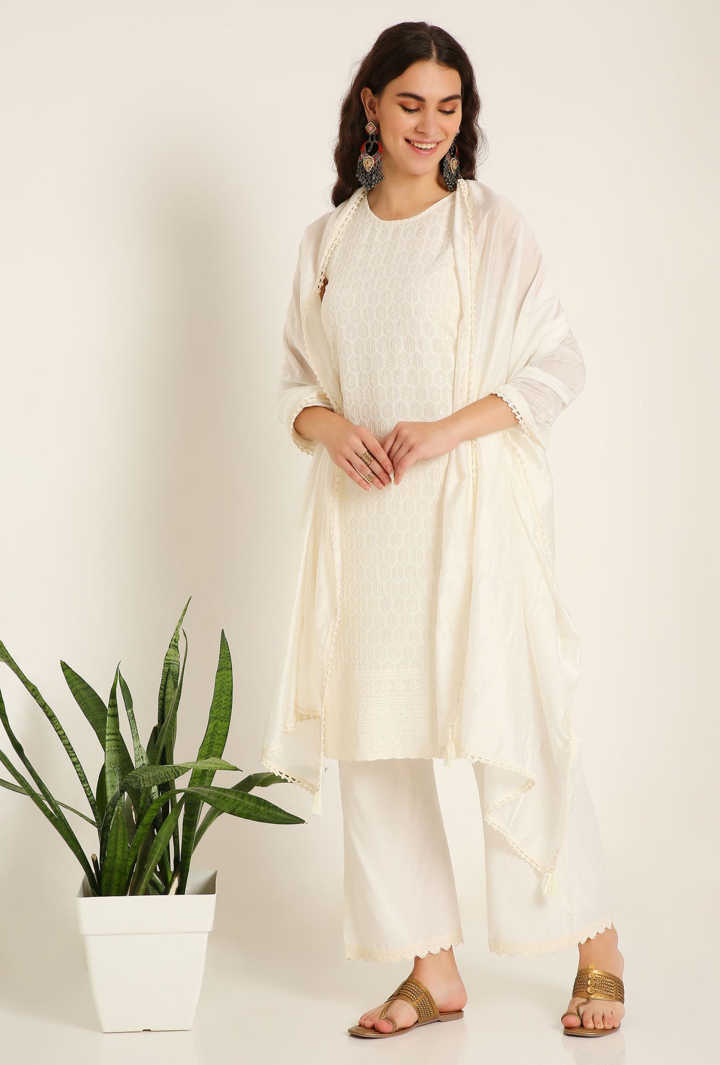Women's Embroidered Rayon  Kurta Palazzo and Dupatta Set