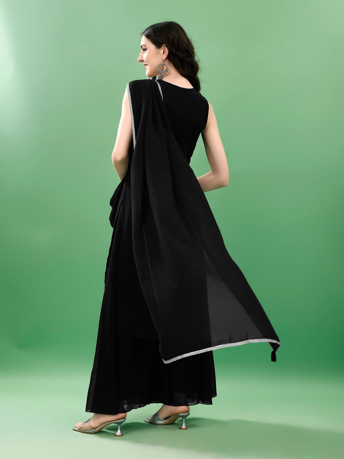 Women's Embroidered Georgette  Kurta Palazzo and Dupatta Set