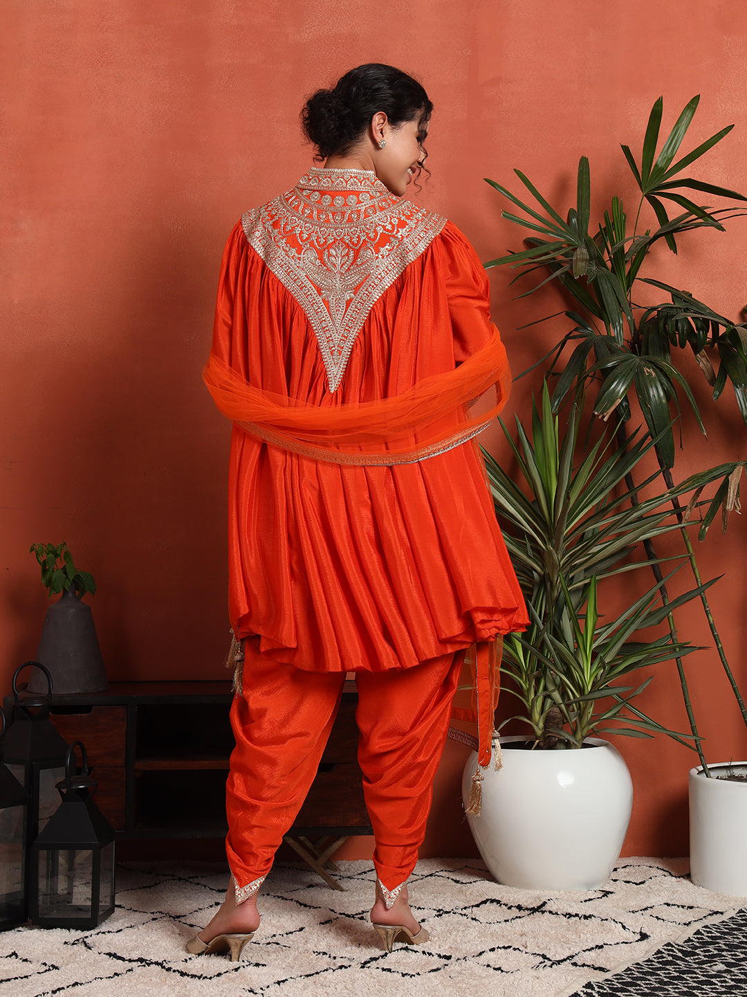 Women's Embroidered Silk Blend Kurta, Dhoti Pant & Dupatta Set
