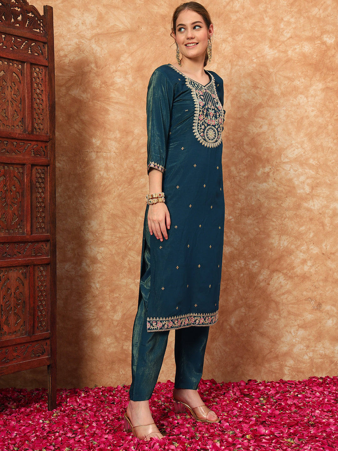 Women's Embroidered Silk  Kurta, Pyjama & Dupatta Set