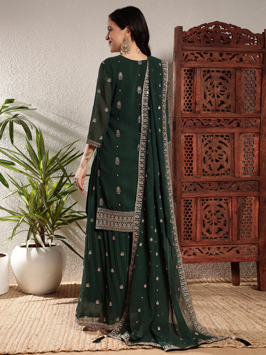 Sacramento Green Embroidered Georgette Women's Kurta and Palazzo Set