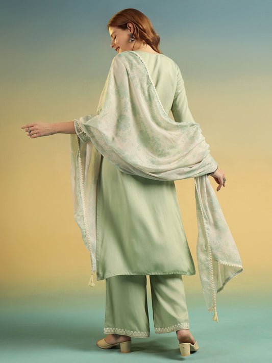 Pista Embroidered Rayon Women's Kurta and Palazzo Set