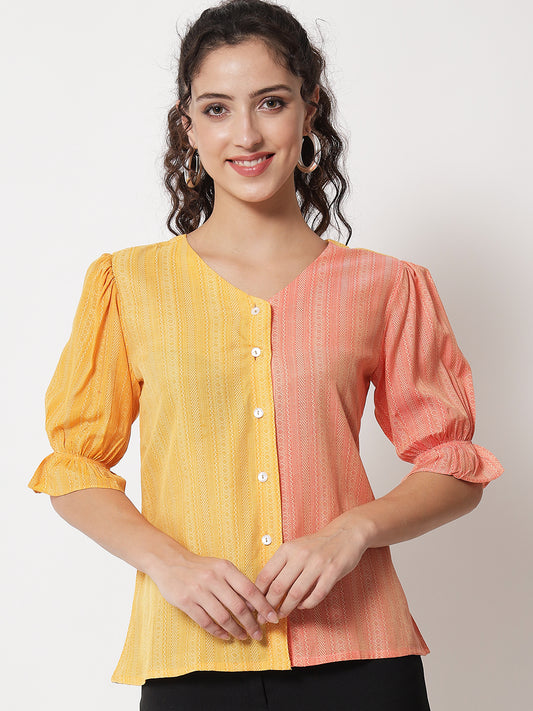 Women's Party Half Sleeve Printed Yellow Top