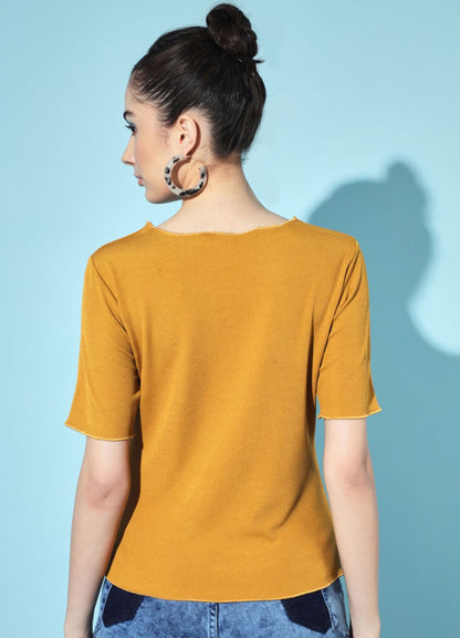 Women's Party Half Sleeve Solid Mustard Top