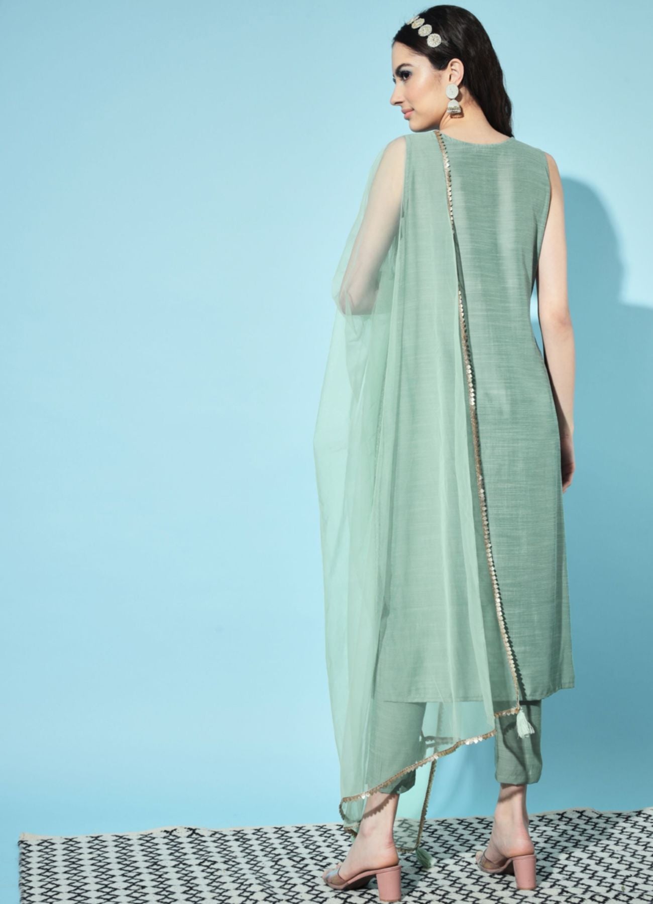 Women's  Embroidered Silk Blend Kurta Pyjama & Dupatta Set