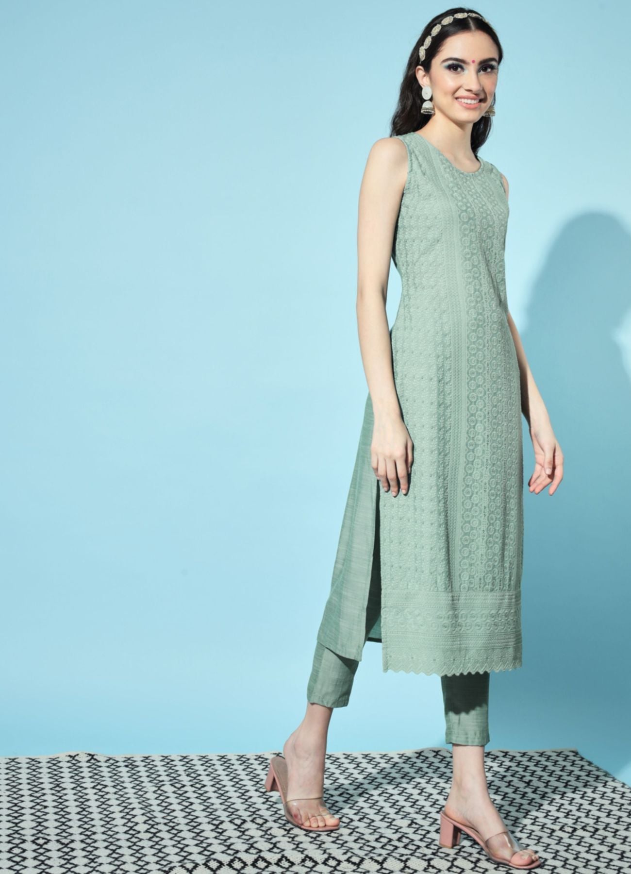 Women's  Embroidered Silk Blend Kurta Pyjama & Dupatta Set