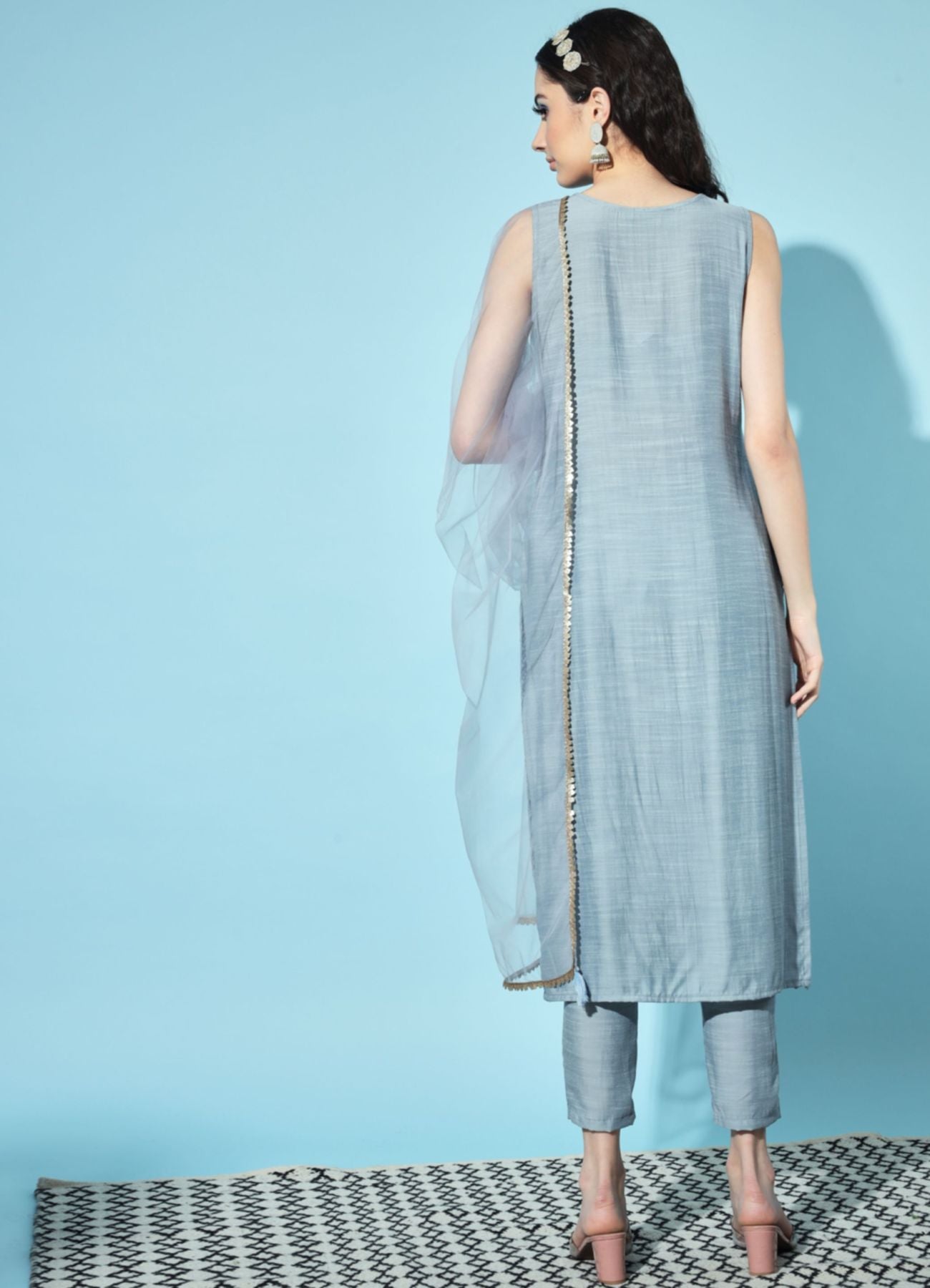 Women's Embroidered Silk Blend  Kurta Pyjama & Dupatta Set