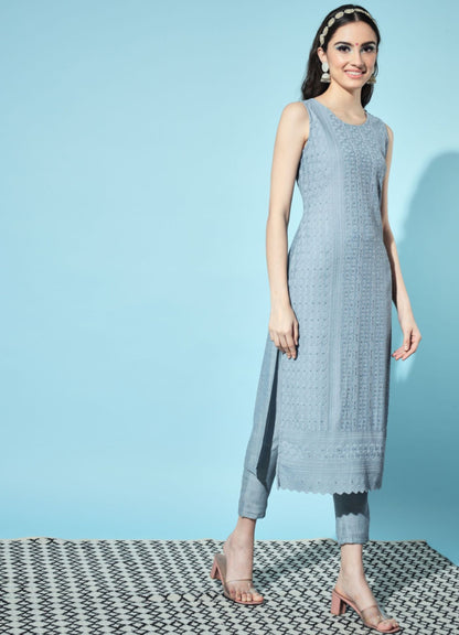 Women's Embroidered Silk Blend  Kurta Pyjama & Dupatta Set