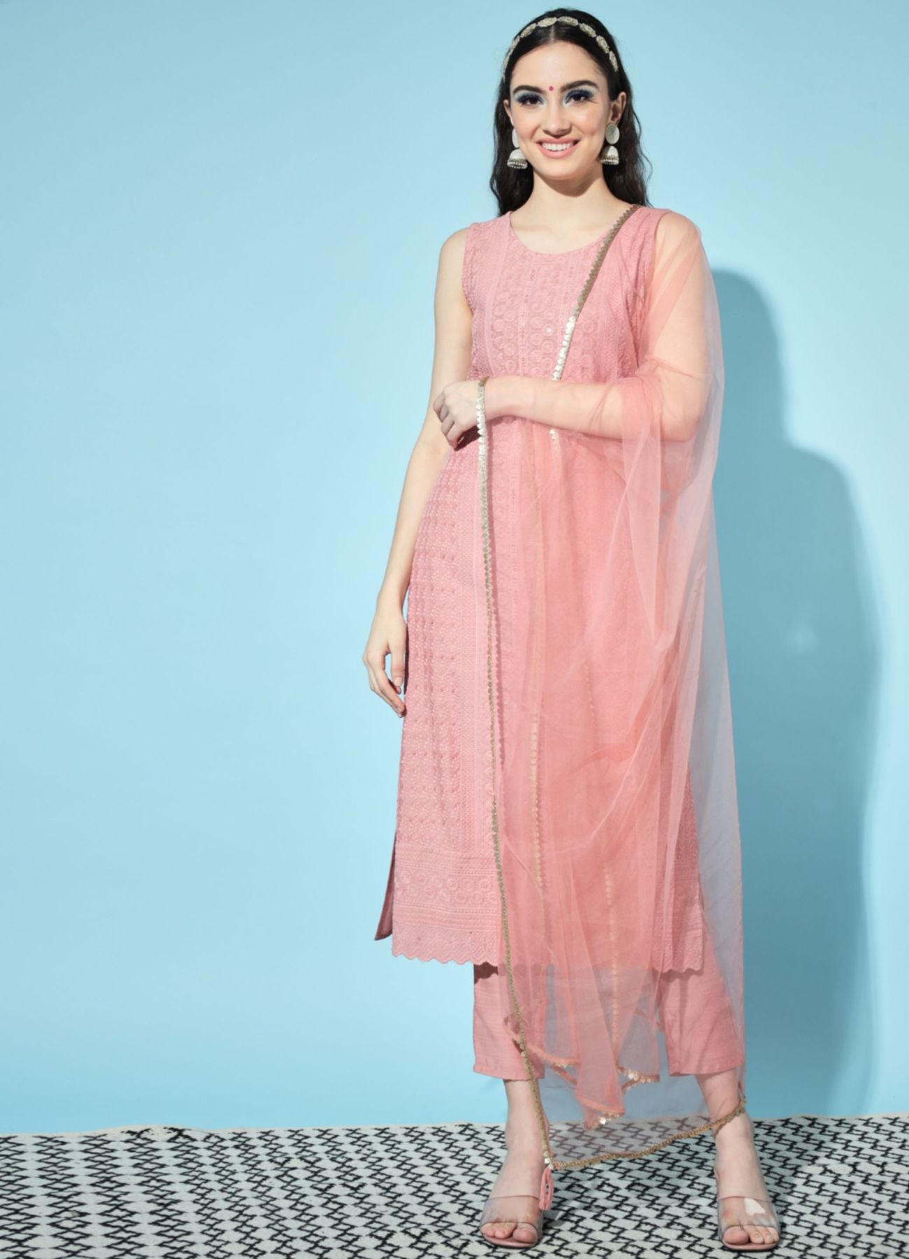 Women's Embroidered Silk Blend Kurta Pyjama & Dupatta Set