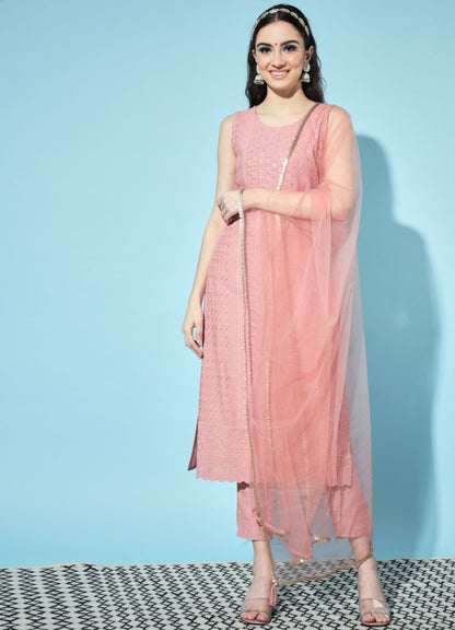 Women's Embroidered Silk Blend Kurta Pyjama & Dupatta Set