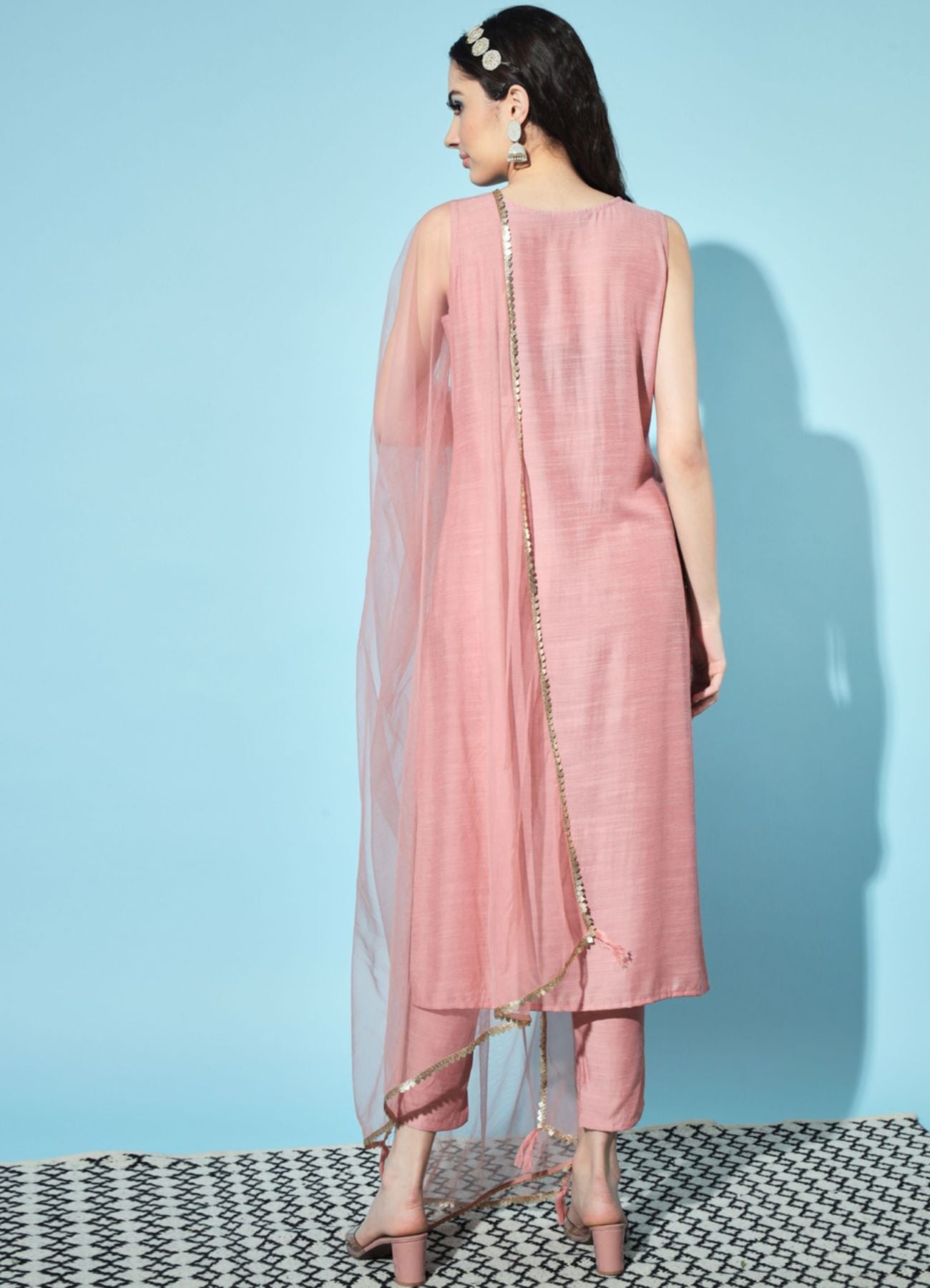 Women's Embroidered Silk Blend Kurta Pyjama & Dupatta Set