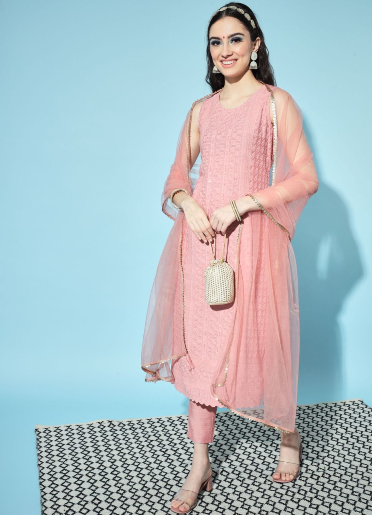 Women's Embroidered Silk Blend Kurta Pyjama & Dupatta Set