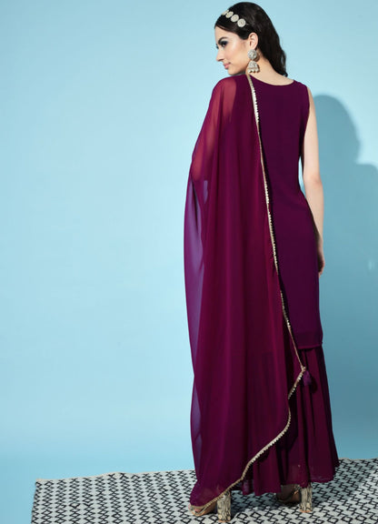 Women's Embroidered Georgette Kurta and Sharara Set