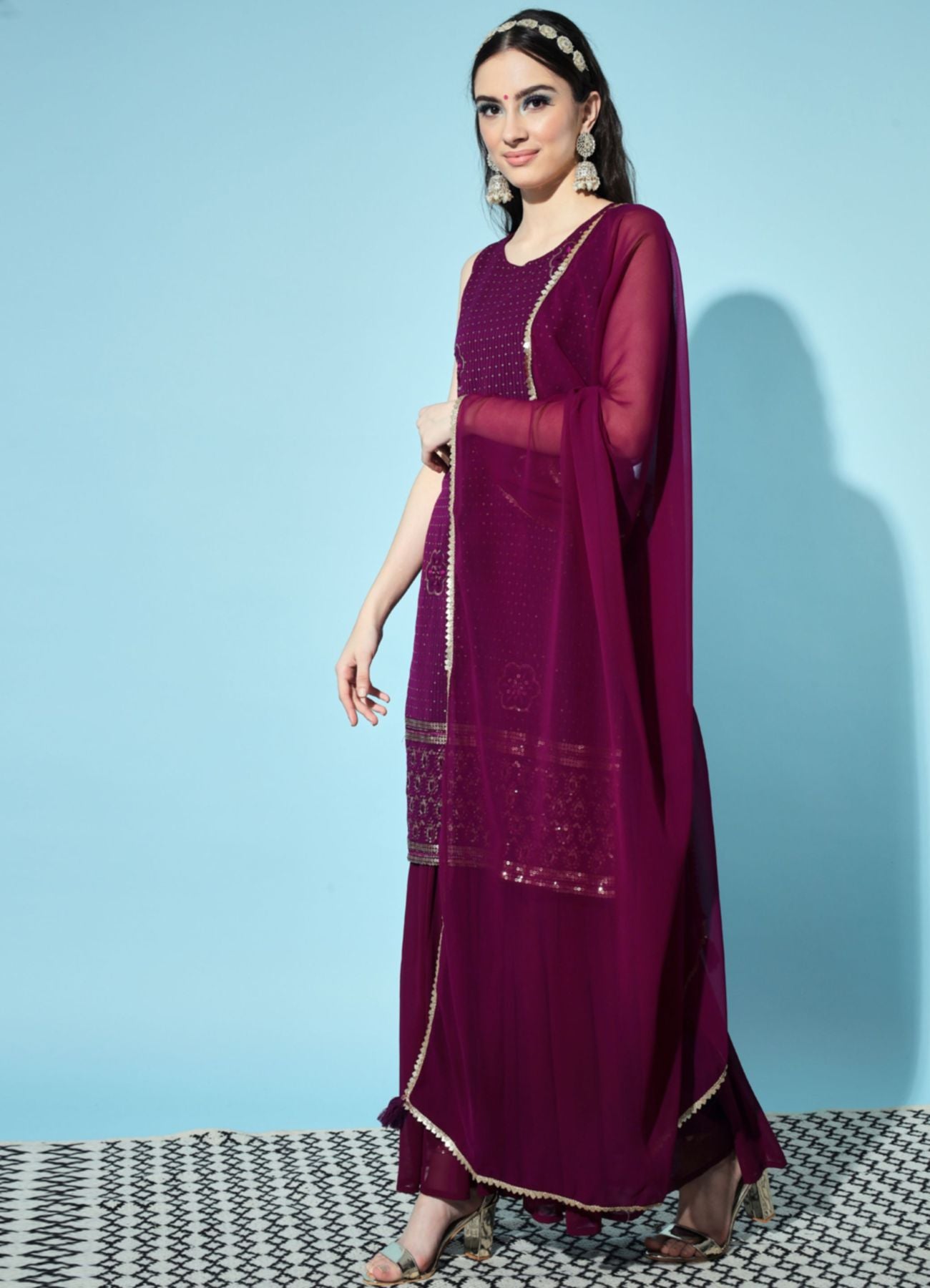Women's Embroidered Georgette Kurta and Sharara Set