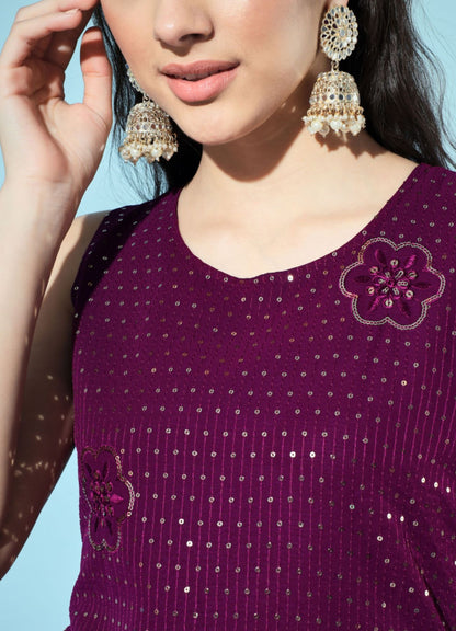 Women's  Embroidered Georgette  Kurta and Sharara Set