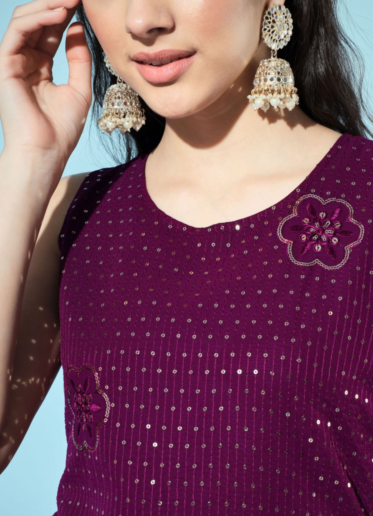 Women's Embroidered Georgette Kurta and Sharara Set