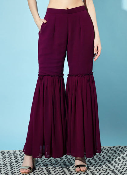 Women's  Embroidered Georgette  Kurta and Sharara Set