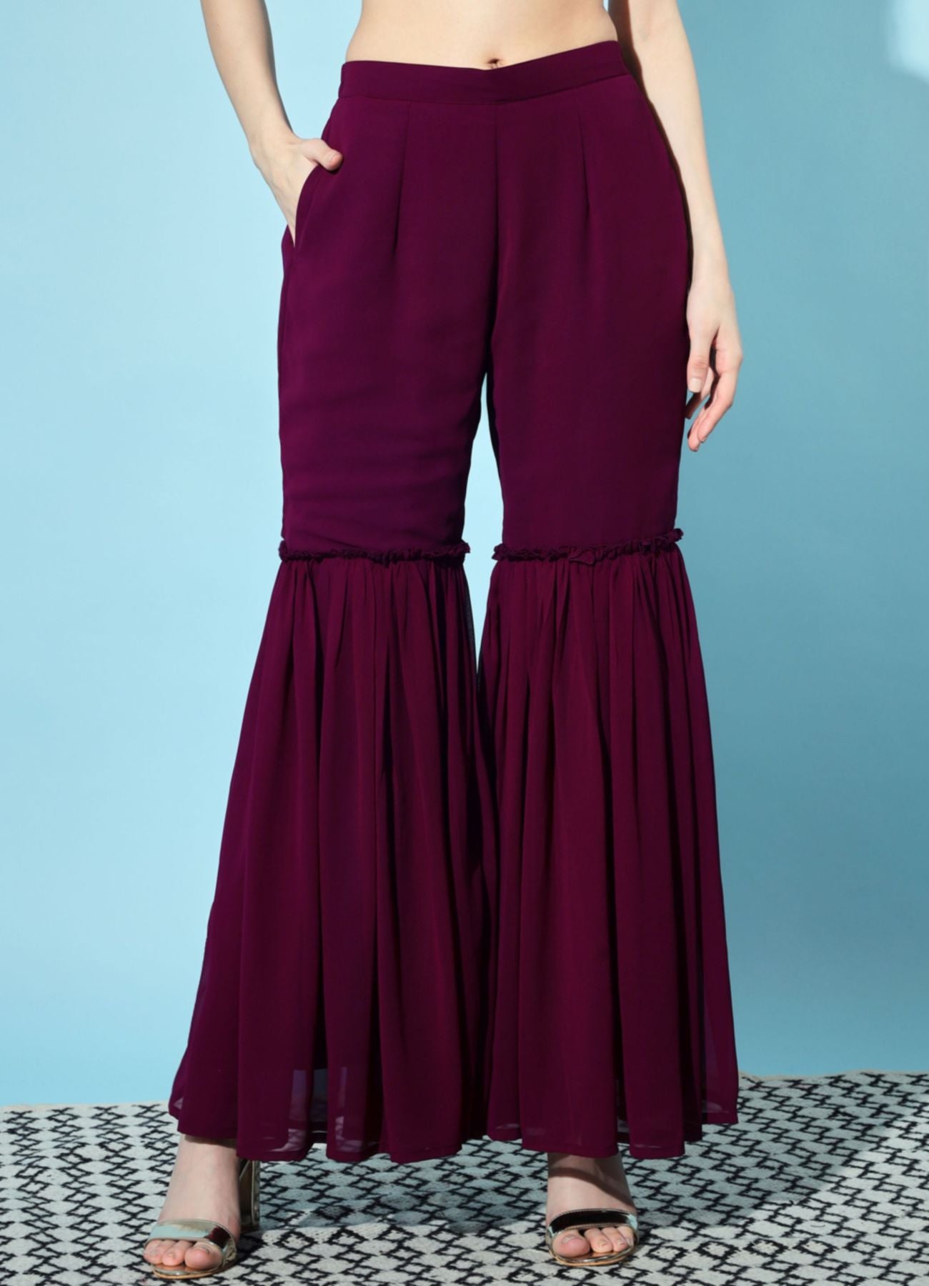 Women's Embroidered Georgette Kurta and Sharara Set