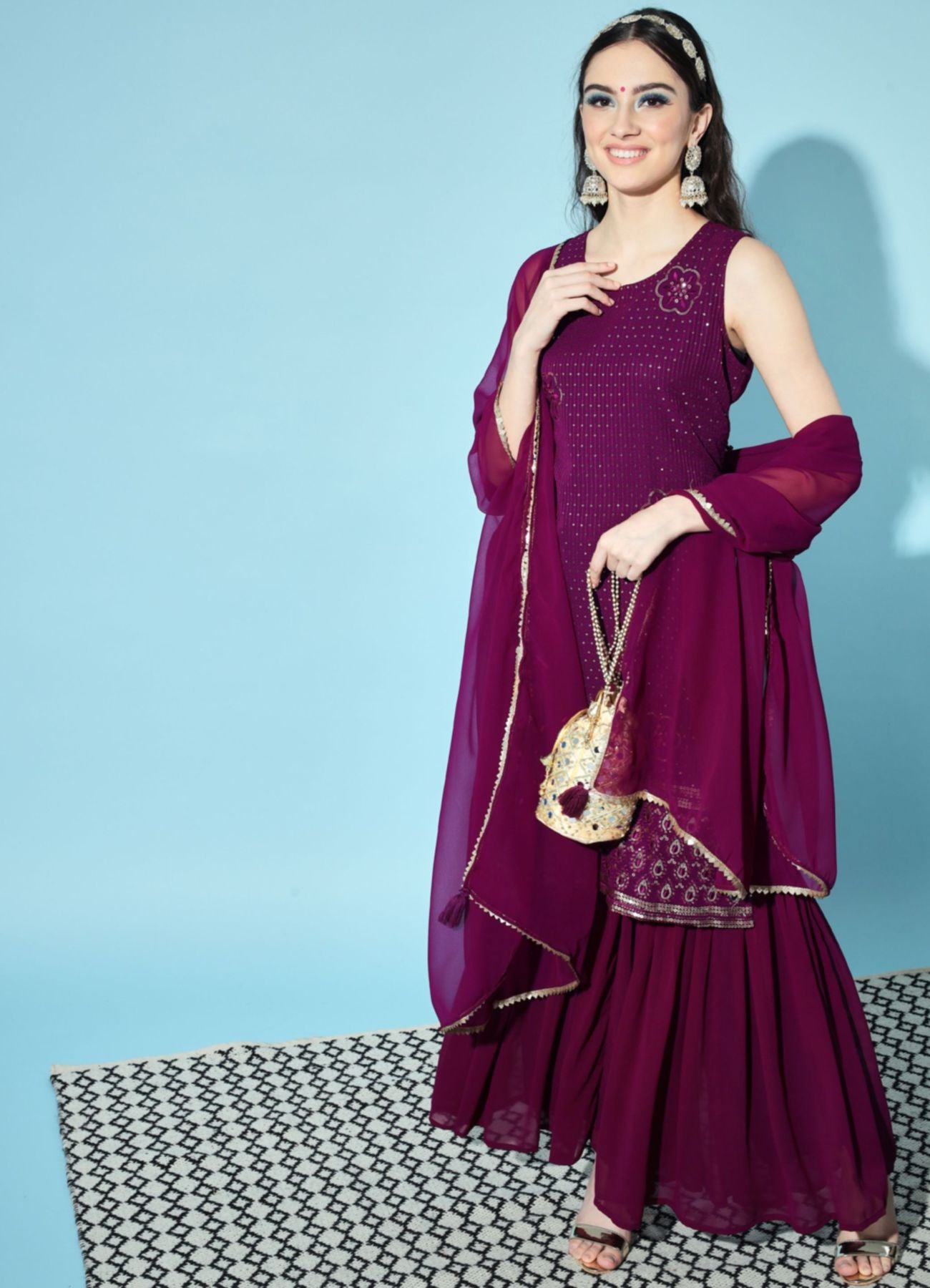 Women's Embroidered Georgette Kurta and Sharara Set