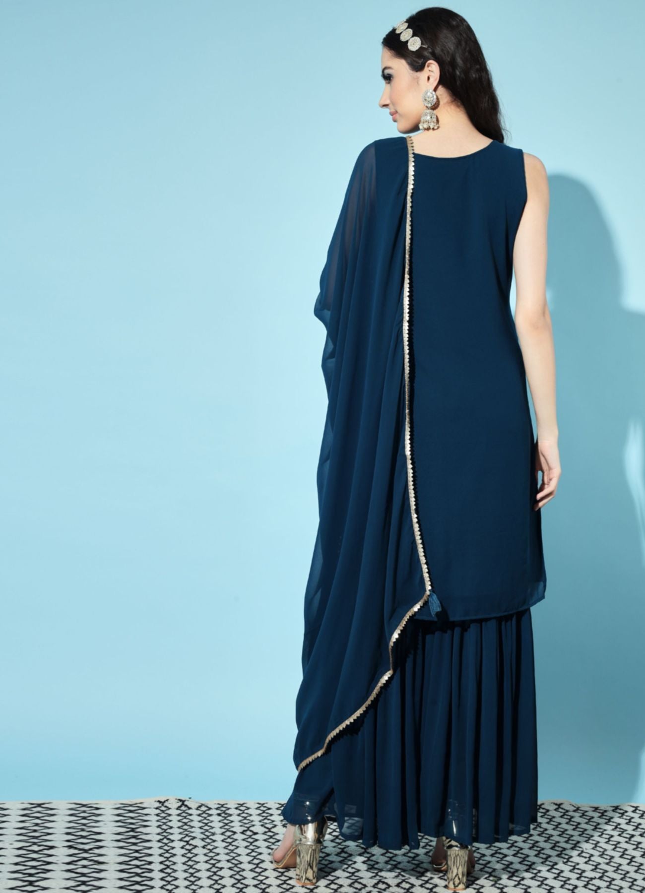 Women's Embroidered Georgette Kurta and Sharara Set