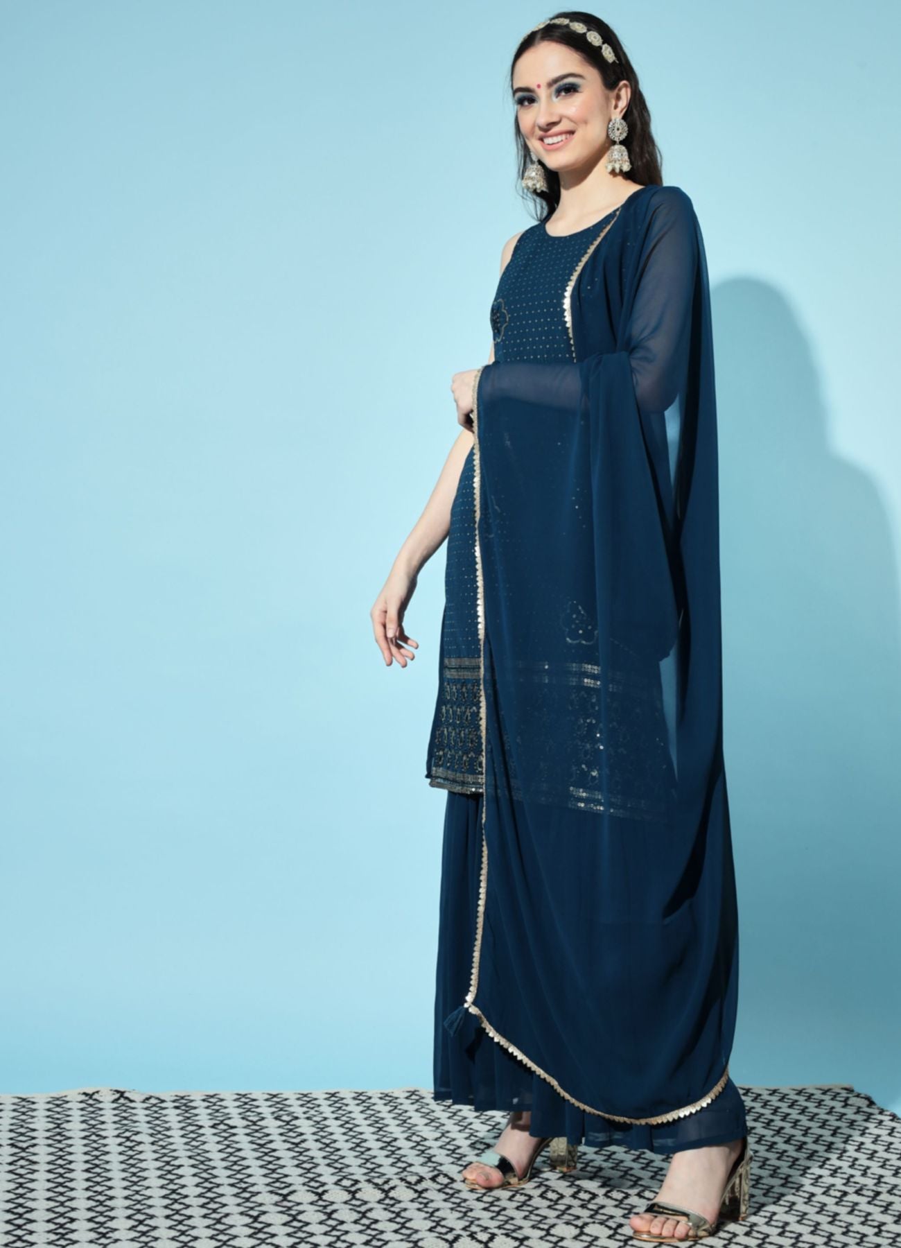 Women's Embroidered Georgette Kurta and Sharara Set