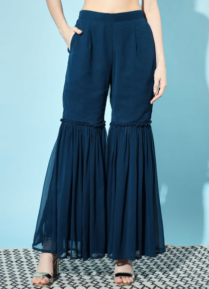 Women's Embroidered Georgette Kurta and Sharara Set