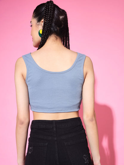 Women's Casual No Sleeve Solid  Sky blue Top