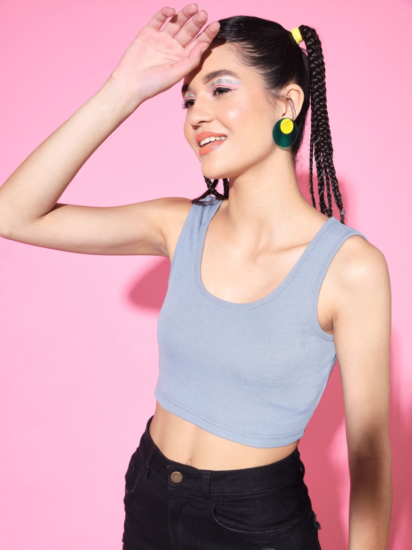 Women's Casual No Sleeve Solid  Sky blue Top