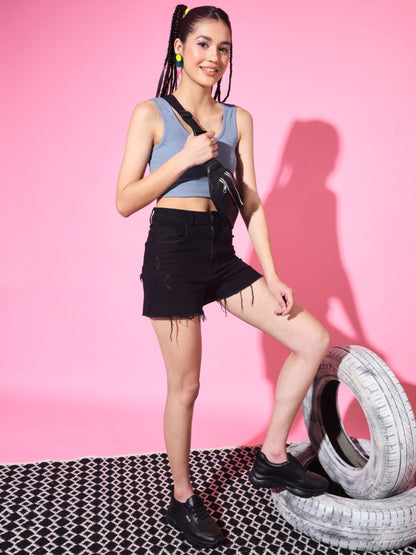 Women's Casual No Sleeve Solid  Sky blue Top