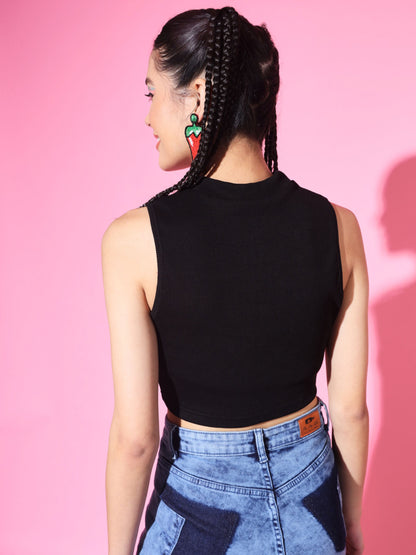 Women's Casual No Sleeve Solid Black Top