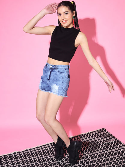 Women's Casual No Sleeve Solid Black Top