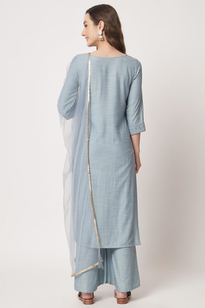 Women's  Embroidered Silk Blend Kurta and Palazzo Set