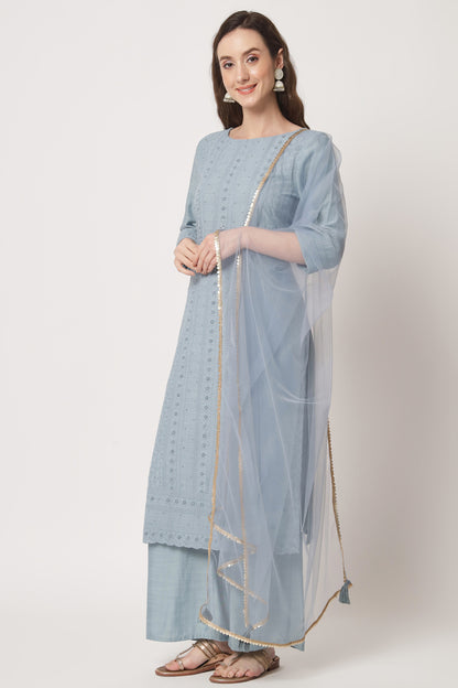 Women's  Embroidered Silk Blend Kurta and Palazzo Set