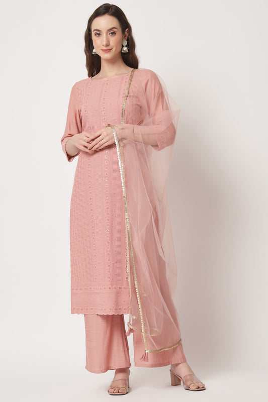 Women's  Embroidered Silk Blend  Kurta and Palazzo Set