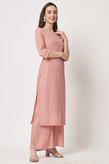 Women's  Embroidered Silk Blend  Kurta and Palazzo Set