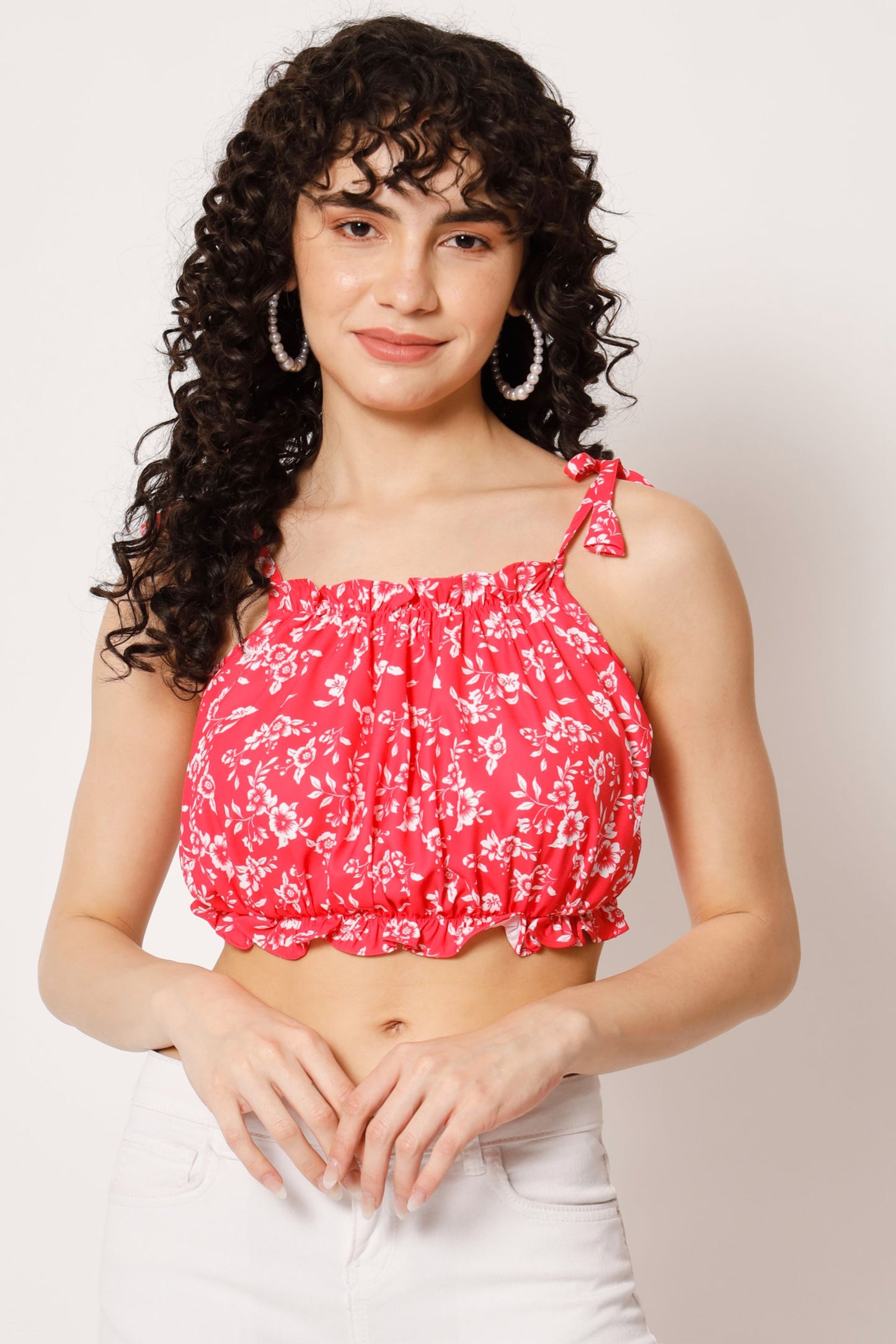 Women's  Beach Wear No Sleeve Floral Print  Hot Pink Top