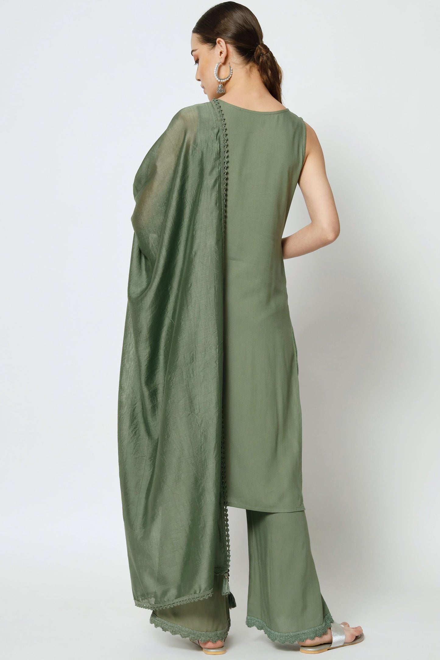 Women's Embroidered Rayon Kurta Palazzo and Dupatta Set