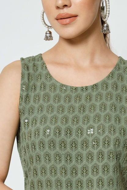 Women's Embroidered Rayon Kurta Palazzo and Dupatta Set