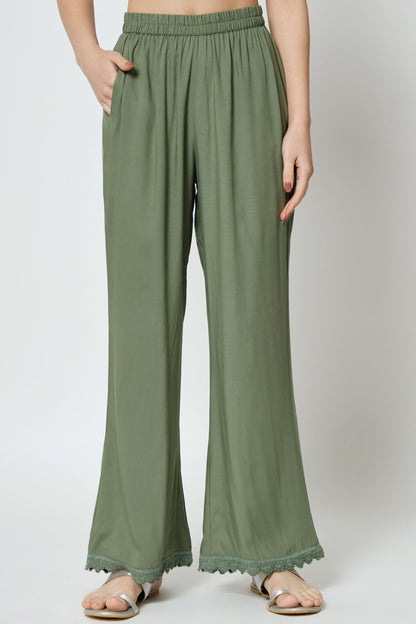 Women's Embroidered Rayon Kurta Palazzo and Dupatta Set