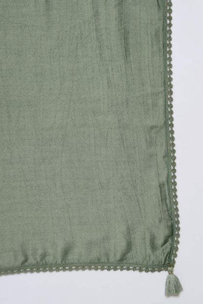 Women's Embroidered Rayon Kurta Palazzo and Dupatta Set