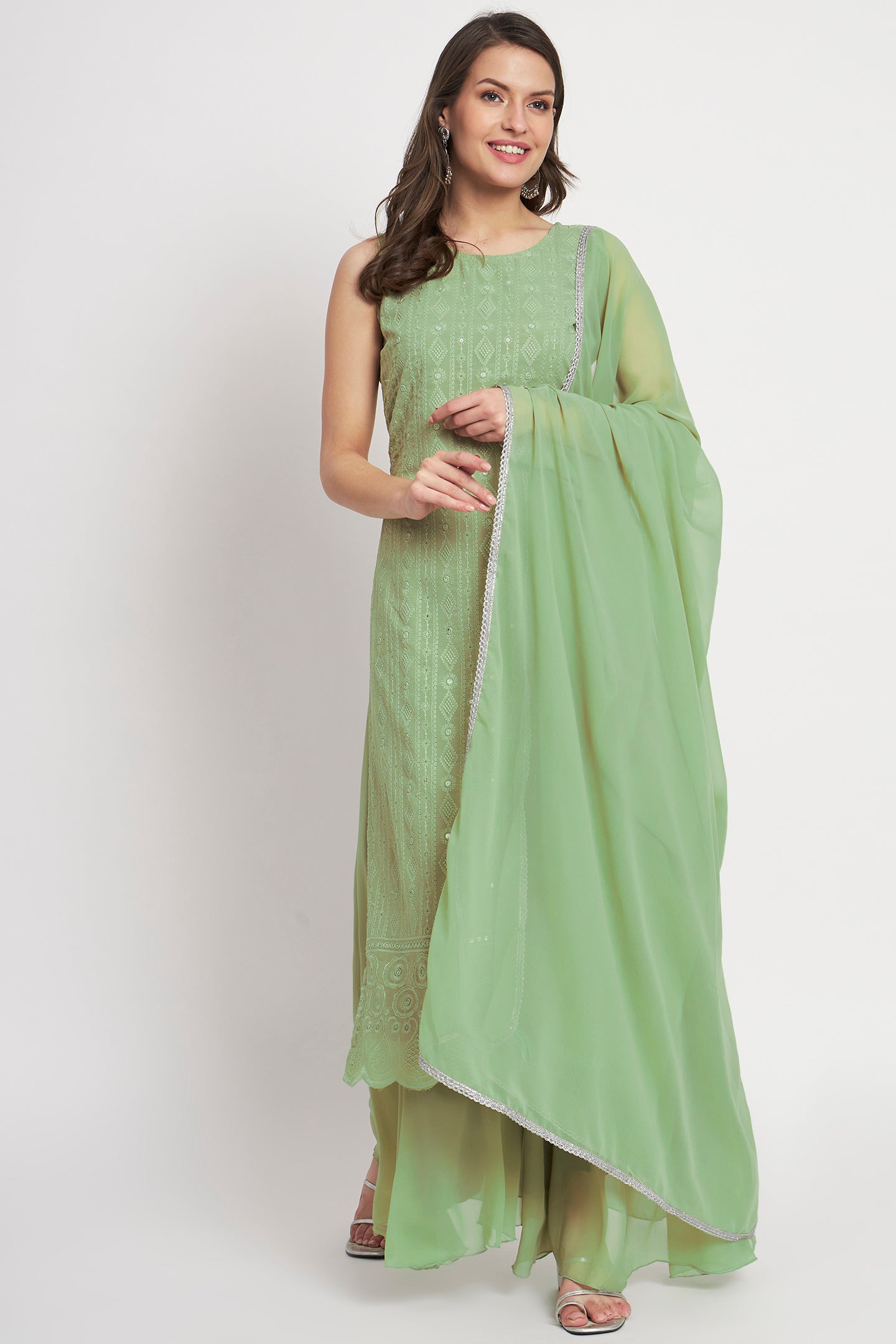 Women's Embroidered Georgette  Kurta Palazzo and Dupatta Set