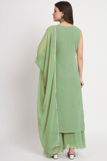 Women's Embroidered Georgette  Kurta Palazzo and Dupatta Set