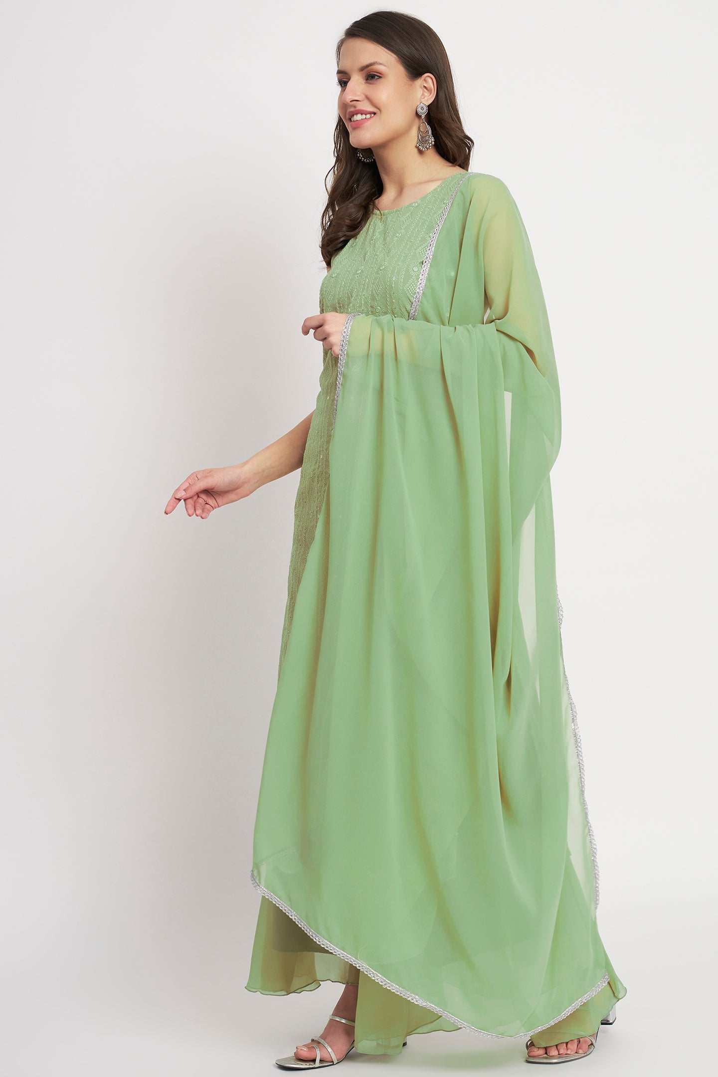 Women's Embroidered Georgette  Kurta Palazzo and Dupatta Set