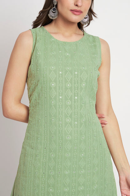 Women's Embroidered Georgette  Kurta Palazzo and Dupatta Set